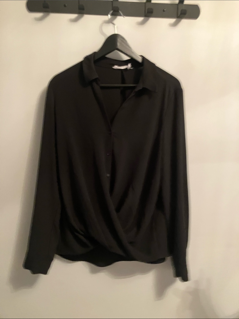 All in Favor Black Draped Button-Front Blouse